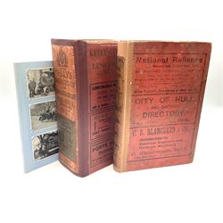 Cook's Hull and District Directory. 1901. Forth edition. re-backed using original boards and spine; Kelly's Directory of Lincolnshire and Hull. 1937. Re-backed using original boards and spine; and Ted Dodsworth's Hull and East Riding Early Days on the Road.1987. (3)