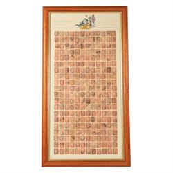 Reconstructed sheet of 240 Queen Victoria penny red stamps, and a Queen Elizabeth II 1966 'England Winners' full sheet of four pence stamps, both framed (2)