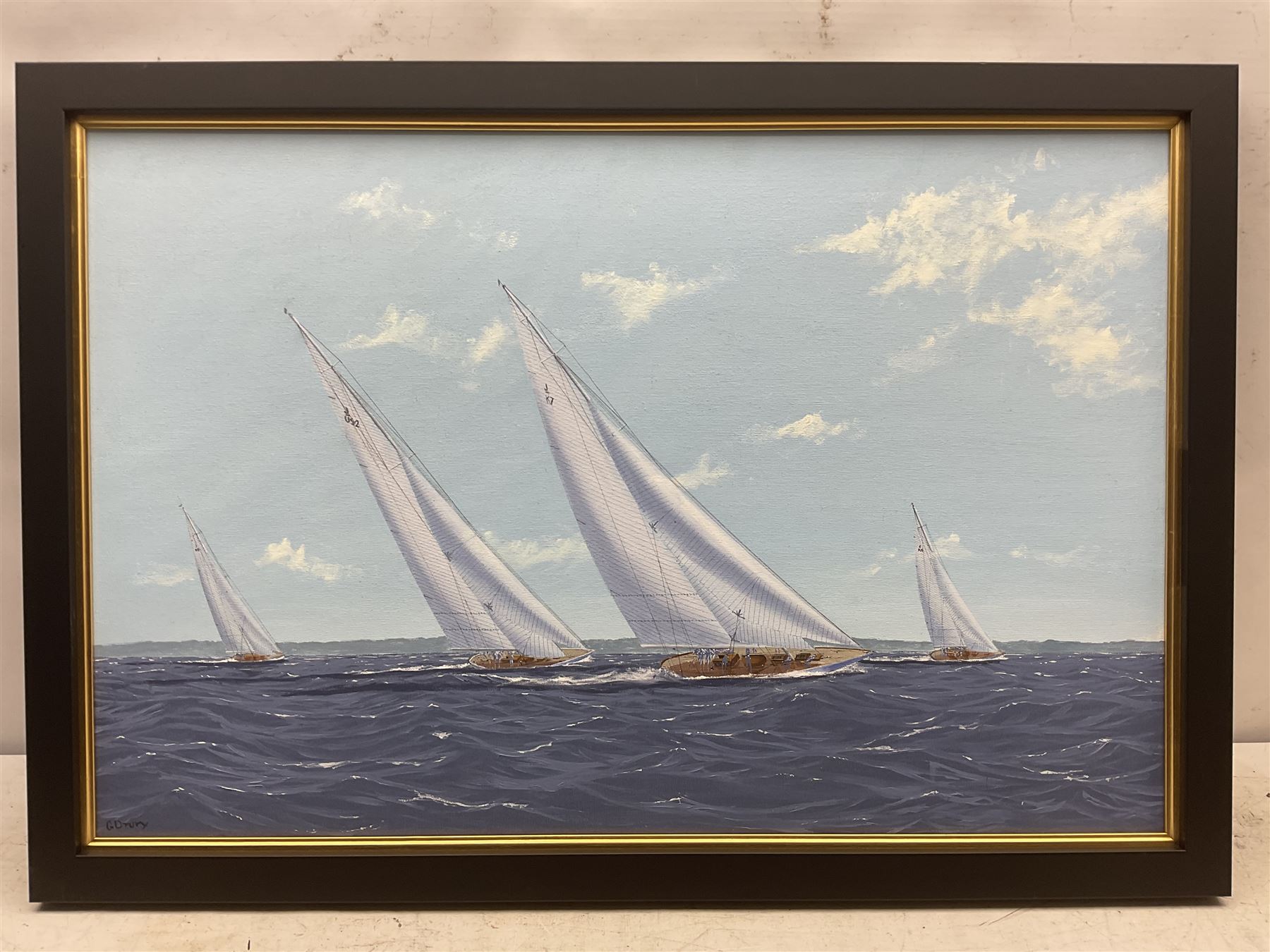 George Drury (British 1950-): 'The Big Class 1935', oil on board signed, titled verso 74cm x 49cm