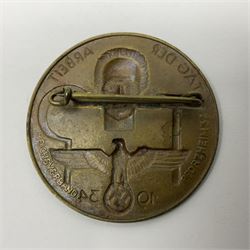 WWII German Iron Cross 2nd Class with ribbon; WWI German Wuerttemberg Medal with ribbon; and Day Badge for 1934 marked Reichsverband Pforzheim32 (3)