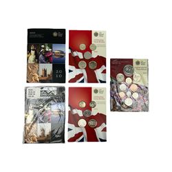 Five The Royal Mint United Kingdom brilliant uncirculated coin collections, two 2010, two 2011 and one 2012