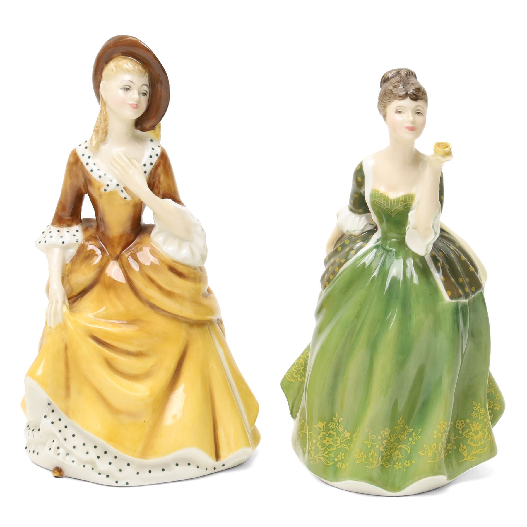 Royal Doulton figures comprising The Professor HN2281, The Judge HN2443, Julia HN2705, Fleur HN2368, Sandra HN2275, Ninette HN2379 and an English Setter with pheasant HN2529 (7)