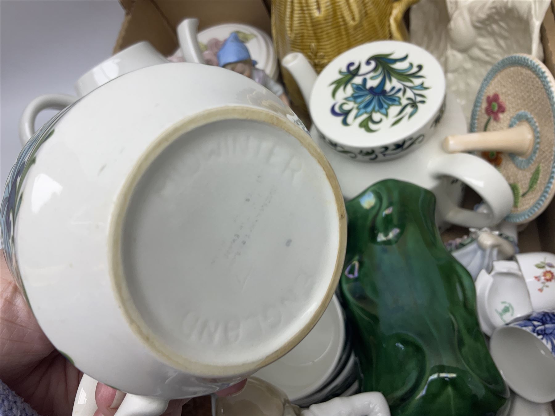 Wedgwood and Coalport 'Countryware' pattern ceramics, to include teapot, toast rack, napkin rings, jug, oval dish, sauce boat and saucer, etc, together with other ceramics to include Hornsea Fauna vase, Sylvac Apple Blossom pattern bowl, Sylvac jug in the form of a sack, no. 406, two Nao figures, tea wares, silver plated cutlery etc