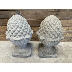 Pair of cast stone Pineapple wall top or gatepost pier finials
