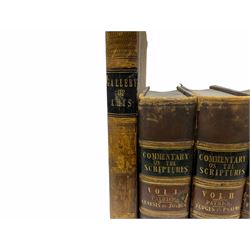 The Pictorial Gallery of Arts. profusely illustrated with engraved vignettes. Half leather binding; and Commentary on the Scriptures. 1847. Four volumes. Full leather binding with marbled edges. (5)