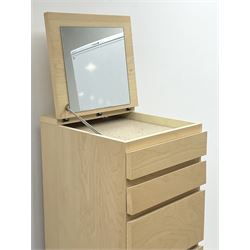 Narrow Ikea Cherry effect chest,  single hinged top above six graduating drawers