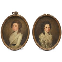 English School (late 18th/early 19th century): Two Portraits of Georgian Young Ladies, pai...