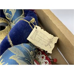 Large collection of decorative Venetian masks, to include two bearing tags for La Maschera Del Galeone, in two boxes 