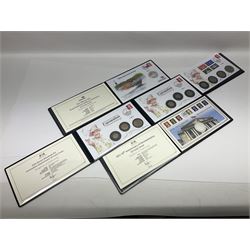 Commemorative coins and covers, including '80th Anniversary of the Battle of Britain' coin cover with Solomon Islands 2020 half dollar, 'Royal National Lifeboat Institution' coin cover with Alderney 2021 five pounds, 'Queen Elizabeth II's 95th Birthday' coin cover with Solomon Islands 2021 half dollar, other similar coin covers all in Harrington and Byrne folders, The Royal Mail 'HM The Queen's 95th Birthday' coin cover with 2021 five pounds and Queen Elizabeth II Isle of Man 2020 'Peter Pan' fifty pence coin collection in card folder
