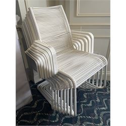 Eight white wicker garden armchairs- LOT SUBJECT TO VAT ON THE HAMMER PRICE - To be collected by appointment from The Ambassador Hotel, 36-38 Esplanade, Scarborough YO11 2AY. ALL GOODS MUST BE REMOVED BY WEDNESDAY 15TH JUNE.