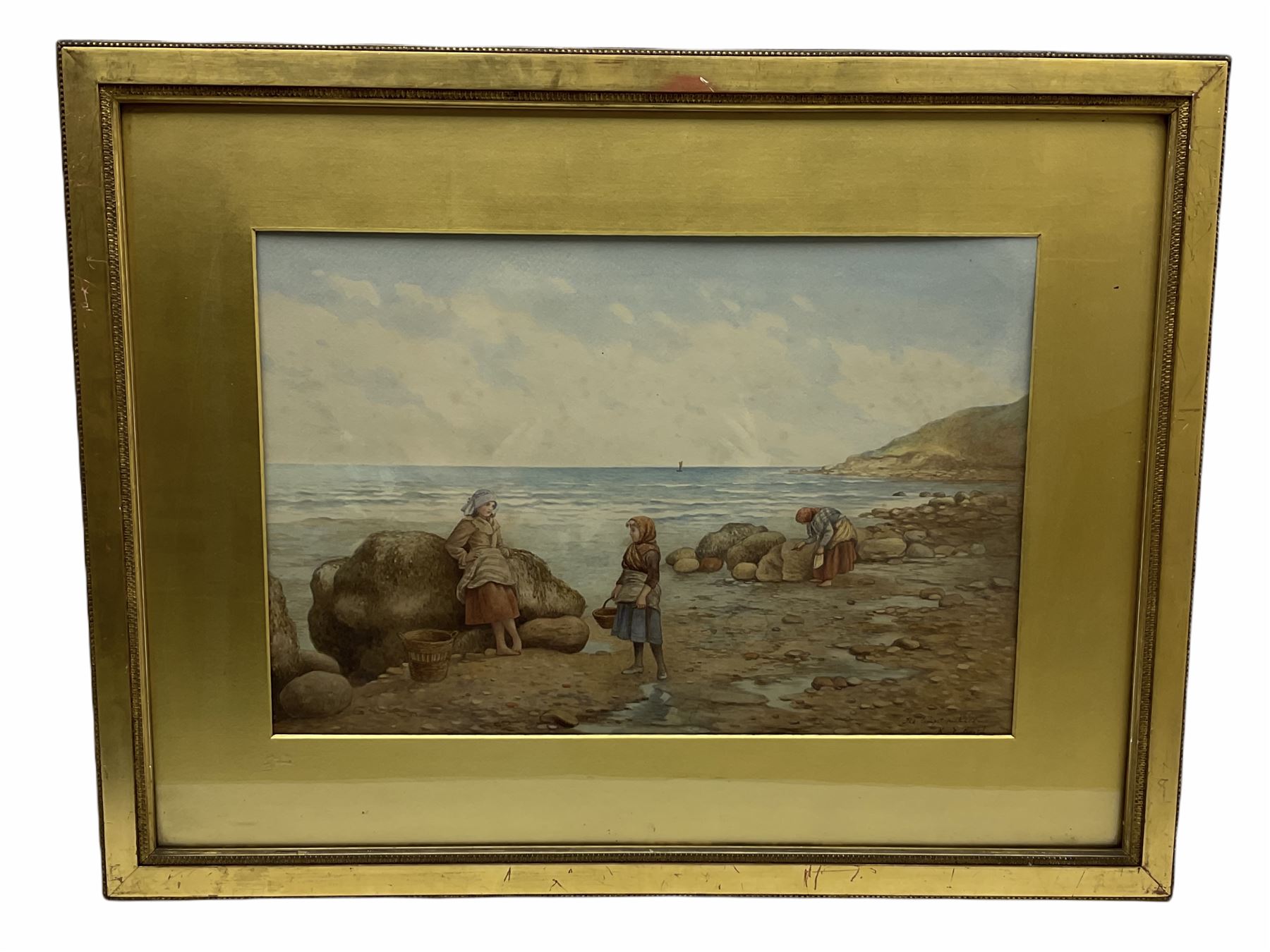 Kate E Booth (British fl.1850-1898):  'The Limpet Pickers', watercolour signed and titled 33cm x 51cm