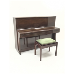  John Broadwood mahogany cased overstrung cast iron upright piano (W143cm, H110cm, D58cm) with adjustable stool (2)  