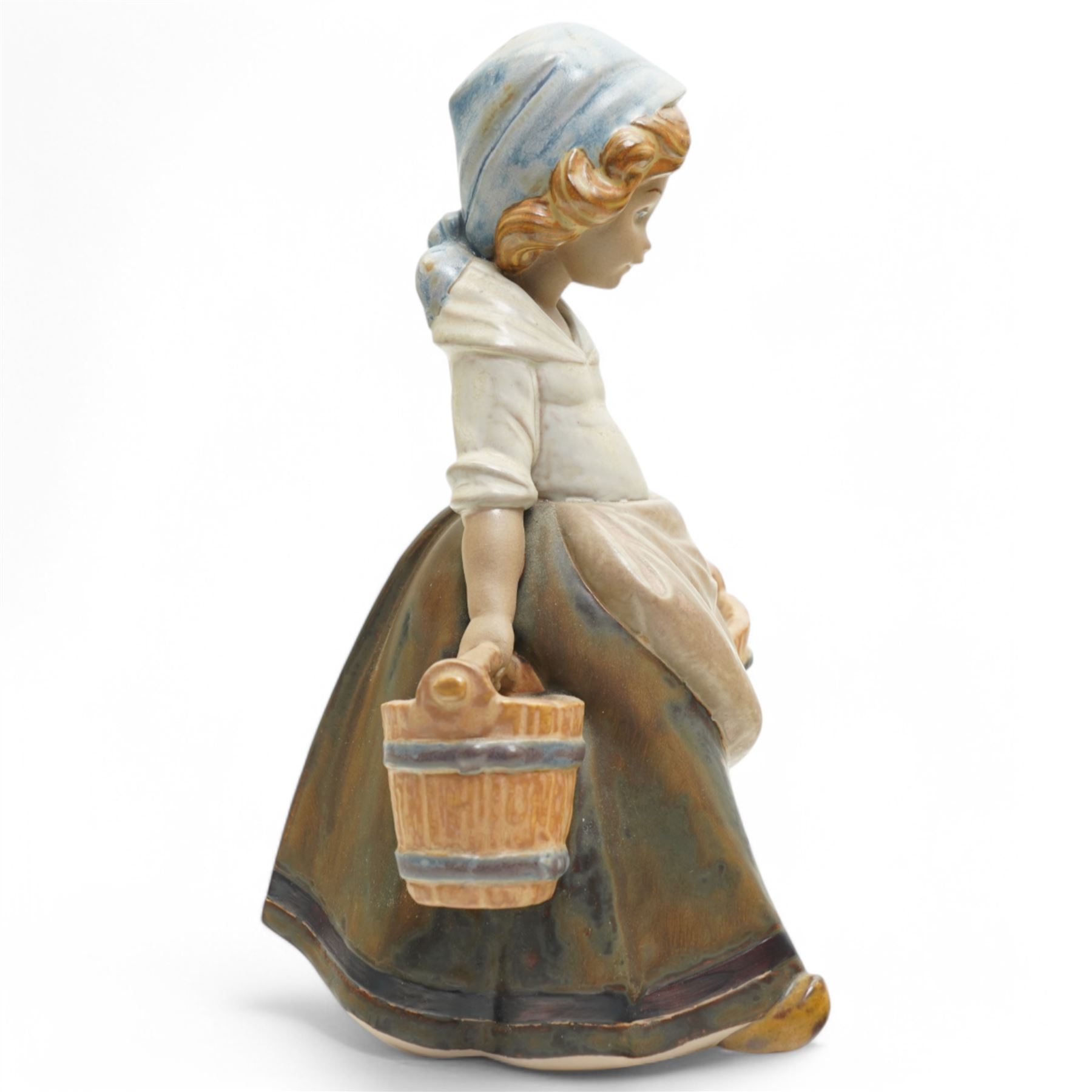 Two Lladro Gres figures, comprising Girl with Two Pails and Girl with Ducks, largest H25cm 
