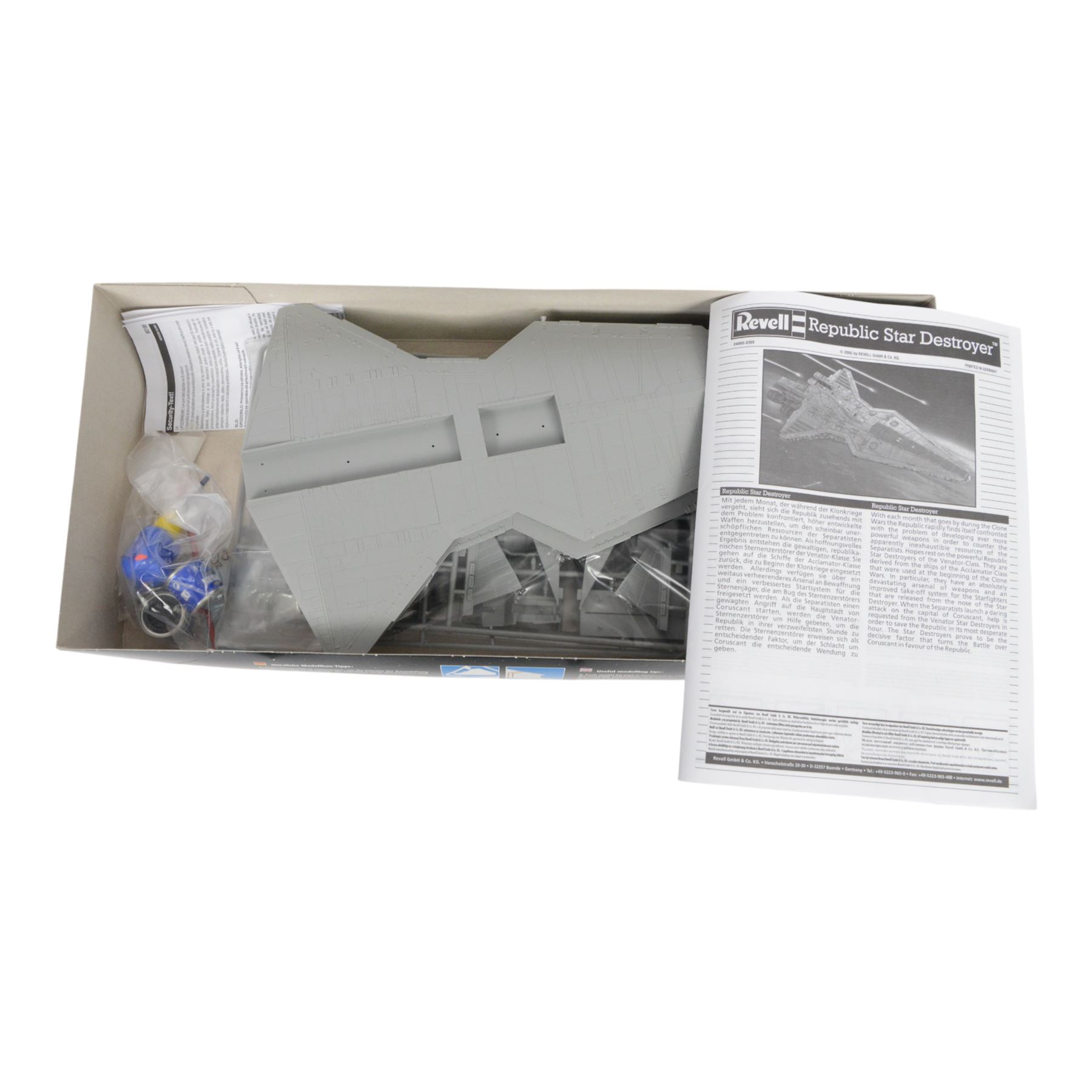 Two Star Wars model kits, comprising Revell Republic Star Destroyer and Fine Molds Slave I, both boxed