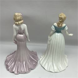 Three Royal Doulton figures, comprising Anna HN4391, Kirsty HN2381 and Deborah HN4468, together with a similar Coalport figure and ten smaller Coalport figures (14)