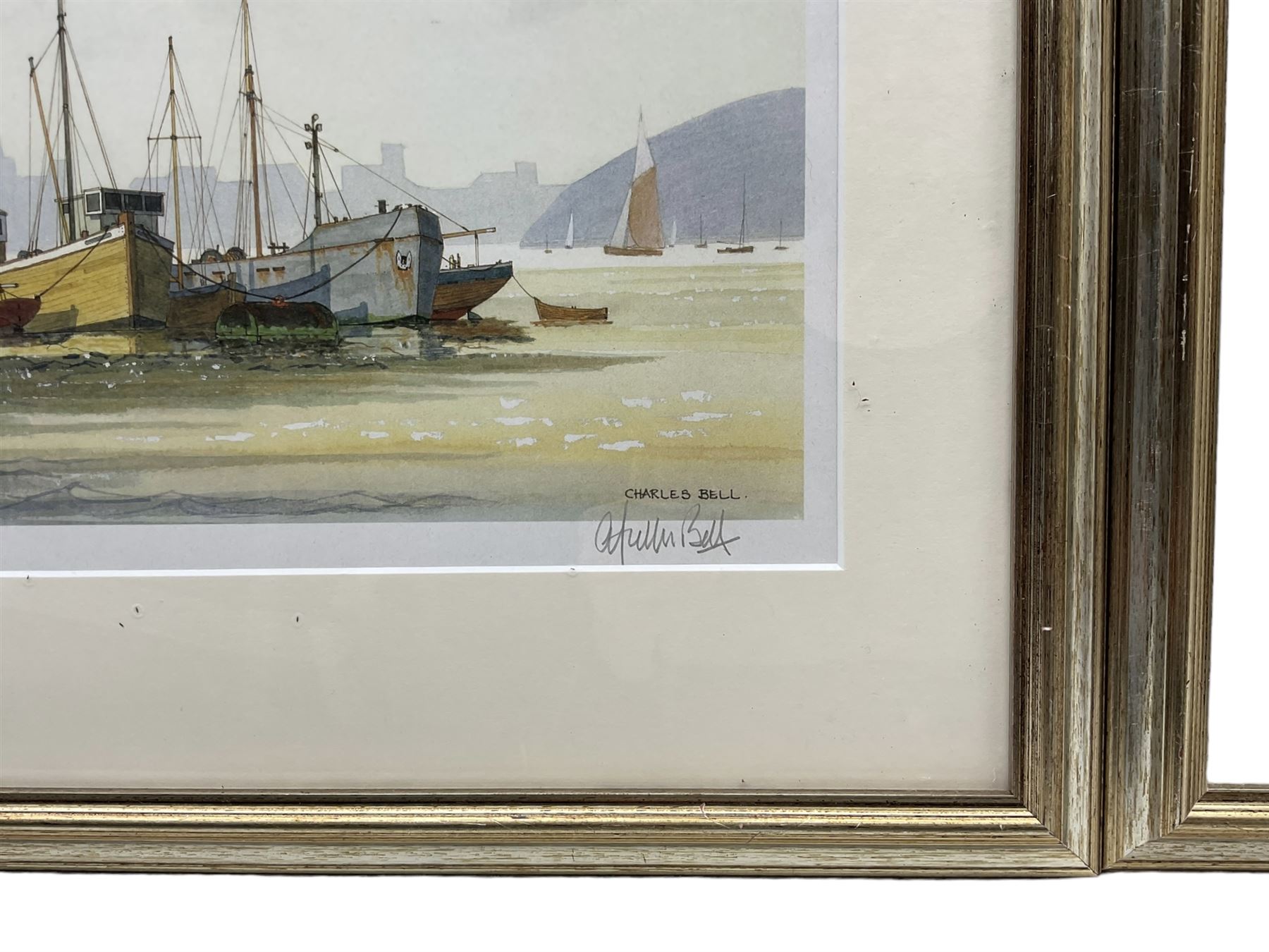 Charles Bell (Welsh Contemporary): 'Boats at Anchor Conwy', pair limited edition prints signed in pencil 28cm x 41cm (2)