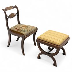 William IV X-frame rosewood stool with upholstered drop-in seat and a Regency simulated ro...