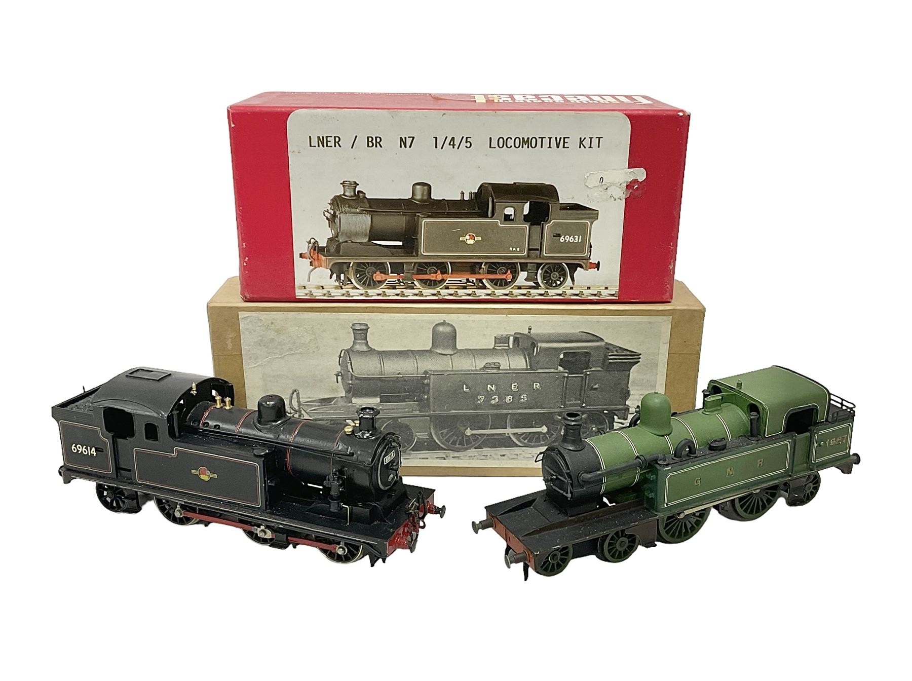 ‘00’ gauge - two kit built steam locomotives comprising Class N7 LNER/BR 1/4/5 0-6-2T no.69614 finished in BR black with South Eastern Finecast box; Class C12 GNR/LNER/BR 4-4-2T no.1527 finished in GNR green with plain brown box labelled ‘Finecast’ (2) 