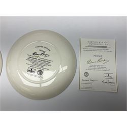 Two Wedgwood limited edition Clarice Cliff Design plates, comprising Poplar and House and Bridge patters, together with six Wedgwood limed edition Suzie Cooper The Art Deco Years, plates, all with certificates of authenticity, D21cm  