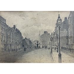 Frederick Schultz Smith (Hull 1860-1925): 'Albion Street' and Market Place - Hull, two pencil drawings signed, the former dated Jan 1891, 22cm x 31cm and 8.5cm x 12cm (2) 
Notes: Born in Worthing, Sussex in 1860, F S Smith came to Hull as a small child and lived most of his life in the old St. John's Wood area in west Hull; he was still drawing in his sixties shortly before his death in 1925. Much like his near contemporary and fellow Yorkshire artist Albert Thomas Pile (1882-1981), his drawings are visual 'snapshots' in time, often produced to record buildings that were due to be demolished. Smith was commissioned to produce around three hundred drawings for C E Fewster, a paint maker in Hull who collected historical records. Some were also used as illustrations in books and newspapers, such as the Eastern Morning News, whilst others were sold to the owners of premises which he had drawn.