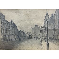 Frederick Schultz Smith (Hull 1860-1925): 'Albion Street' and Market Place - Hull, two pencil drawings signed, the former dated Jan 1891, 22cm x 31cm and 8.5cm x 12cm (2) 
Notes: Born in Worthing, Sussex in 1860, F S Smith came to Hull as a small child and lived most of his life in the old St. John's Wood area in west Hull; he was still drawing in his sixties shortly before his death in 1925. Much like his near contemporary and fellow Yorkshire artist Albert Thomas Pile (1882-1981), his drawings are visual 'snapshots' in time, often produced to record buildings that were due to be demolished. Smith was commissioned to produce around three hundred drawings for C E Fewster, a paint maker in Hull who collected historical records. Some were also used as illustrations in books and newspapers, such as the Eastern Morning News, whilst others were sold to the owners of premises which he had drawn.