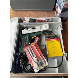 Various tools including pillar drill, tile cutter, electric sander, Bosch drill and bits, cordless drill, electric polisher, etc  - THIS LOT IS TO BE COLLECTED BY APPOINTMENT FROM DUGGLEBY STORAGE, GREAT HILL, EASTFIELD, SCARBOROUGH, YO11 3TX