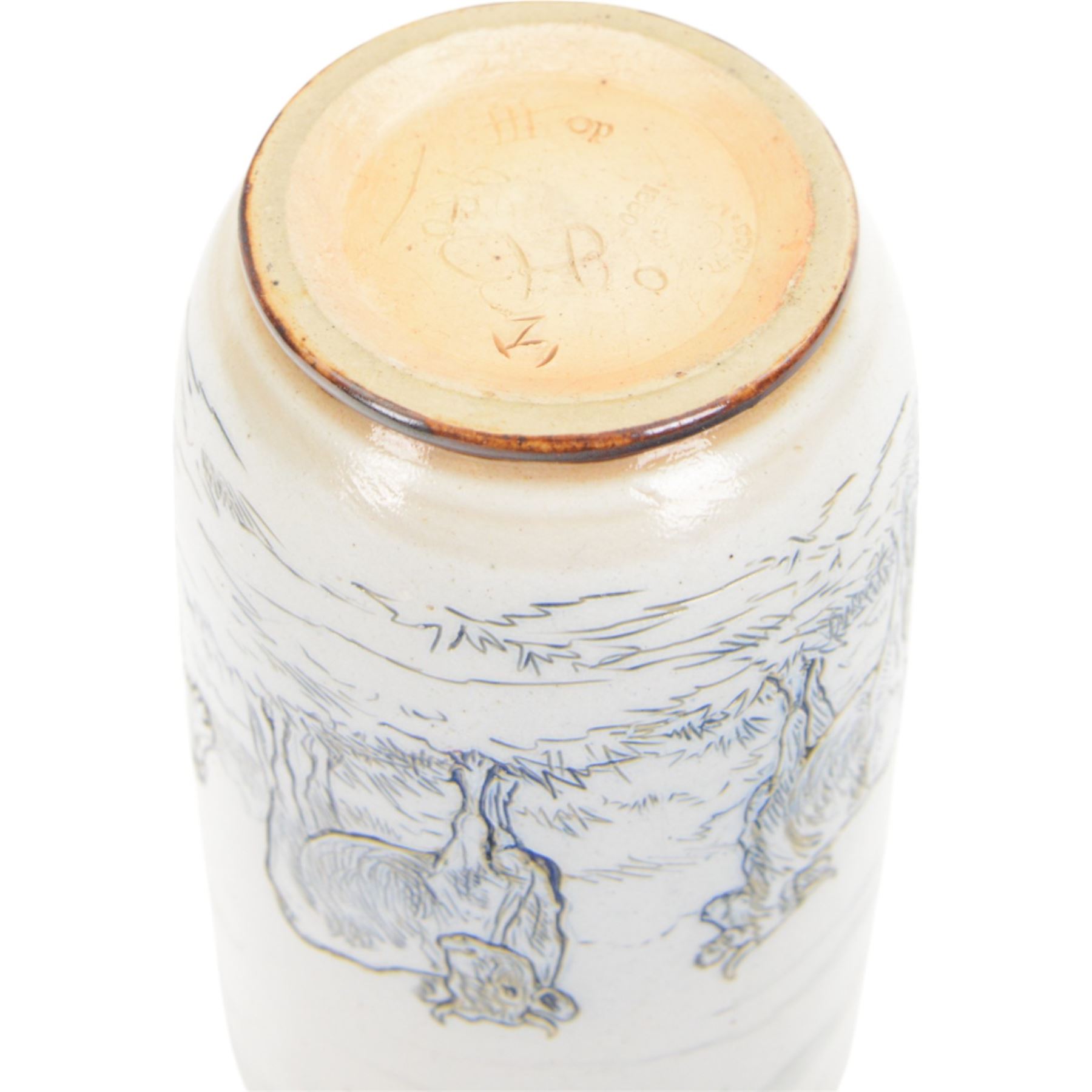 Doulton Lambeth sgraffito vase decorated by Hannah Barlow, decorated with a cattle and horses, with impressed marks beneath, H23cm