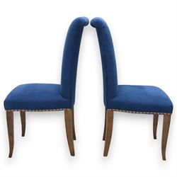 Contemporary set of four blue high back upholstered dining chairs