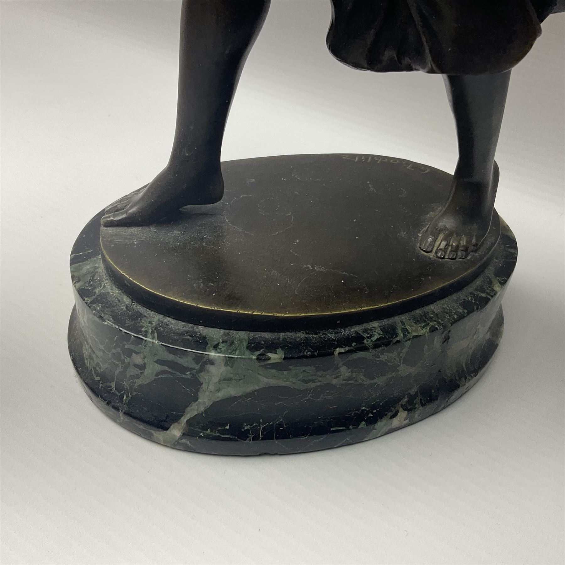 After C. Rochlitz, bronze, modelled as a semi nude female figure, upon a marble plinth, overall H31cm