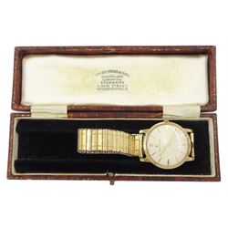 Girard-Perregaux gentleman's 9ct gold manual wind wristwatch, cream dial with baton hour markers, Birmingham 1960, on expanding gilt strap
