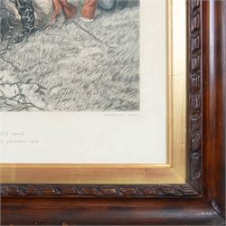 John Frederick Herring Senior (British 1795-1865): 'Fox Hunting - The Meet, The Find, The Run, The Kill',  set of four elephant folio aquatints by J. Harris, from Fores's National Sports, housed in ornate carved frames, aquatints 63cm x 114cm, overall size 88cm x 140cm (4)
