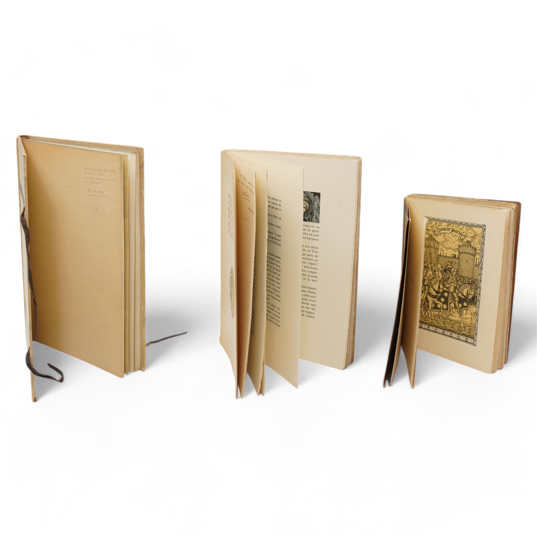 RELOTTED WITH LOT 6324 Gide, Romains Colette and Mauriac - 'La Guirlande des Annees' pub. Flammarion 1941, limited edition of 500 with coloured plates, J Marchand - 'Le Roman de Tristan et Iseut' 1924, coloured plates by Robert Engels, soft cover and 'Le Roman de Jean de Paris' 1924, soft cover and coloured plates, all published in French (3) 