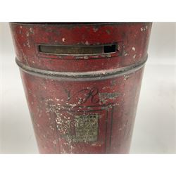 Collection of tin plate money boxes in the form of Royal Mail post boxes, to include four Chad Valley examples, one with key and others similar,  marked VR, GR and ER (10)