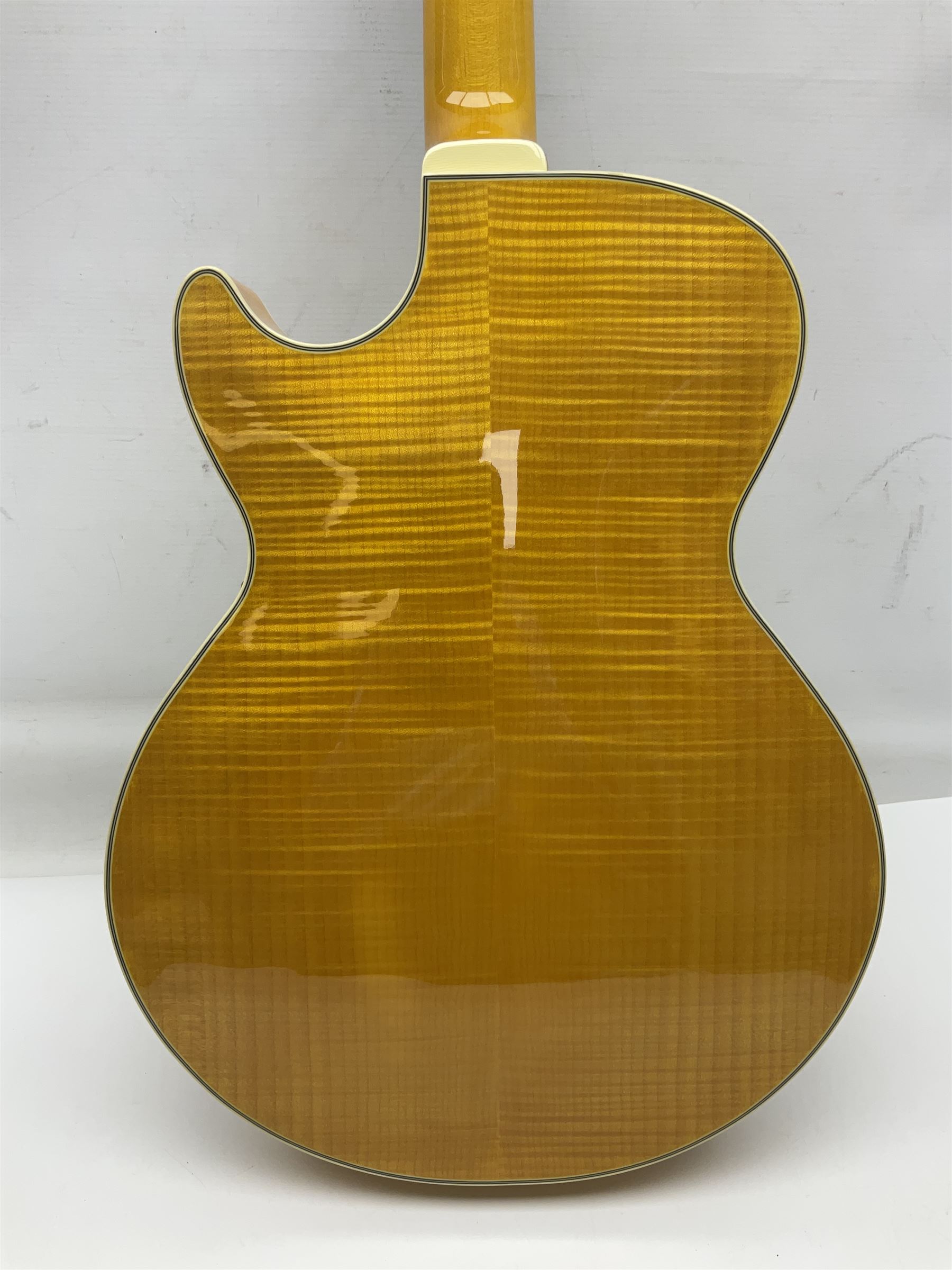 Ibanez George Benson 40th Anniversary arch top semi-acoustic guitar with floating pick-ups and mother-of-pearl inlay; model no.GB40THII serial no.S16120480; L104.5cm; in Ibanez hard carrying case with manual