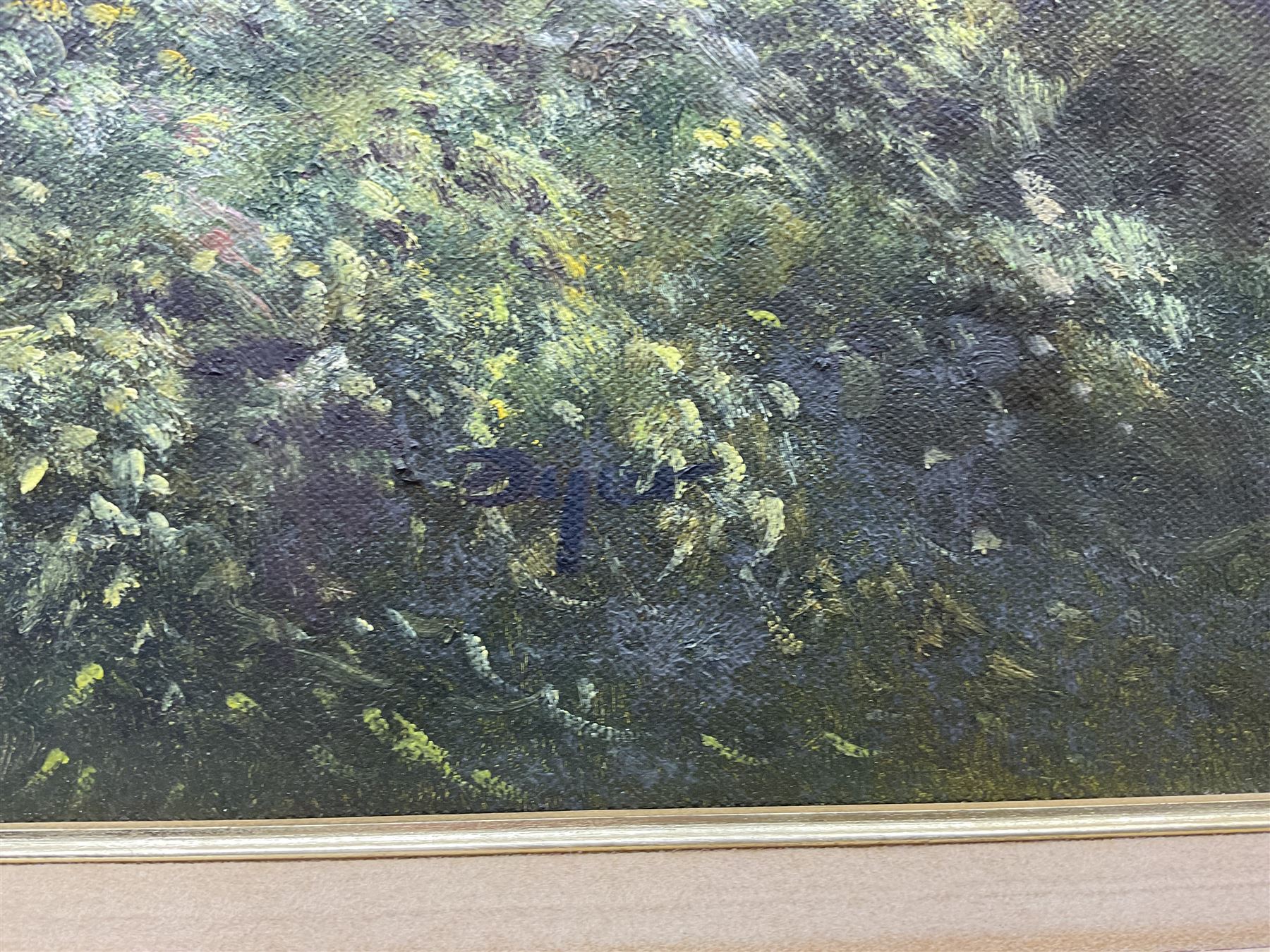 Edward 'Ted' Dyer (British 1940-): Children in the Garden, oil on canvas signed 40cm x 50cm