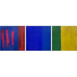 Luke Frost (British 1974-): 'Untitled', pair oil based ink monoprints, signed and dated 1998 verso 19cm x 19cm full sheet; 'Untitled', acrylic based ink monoprint signed and dated 1998, further signed and titled verso 20cm x 20cm full sheet (3) 
Provenance: private collection, purchased Rainyday Gallery, Penzance, with original purchase receipt