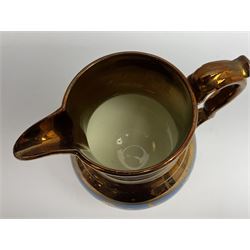 Victorian Wedgwood blue jasperware jardiniere H16.5cm; Victorian copper lustre jug; James Kent art deco style green glazed jug; and Beswick figure of a singing cat (4)