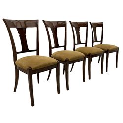 Grange Furniture - cherry wood finish oval extending dining table on square tapering supports, and a set of eight dining chairs with curved backs and upholstered seats 