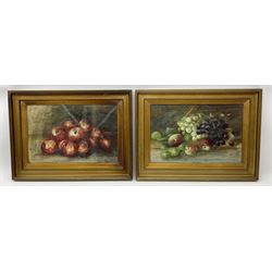 M Grieve (British 20th century): Still Life of Apples and Still Life of Mixed Fruit, pair pastel and watercolours signed 30cm x 45cm (2)