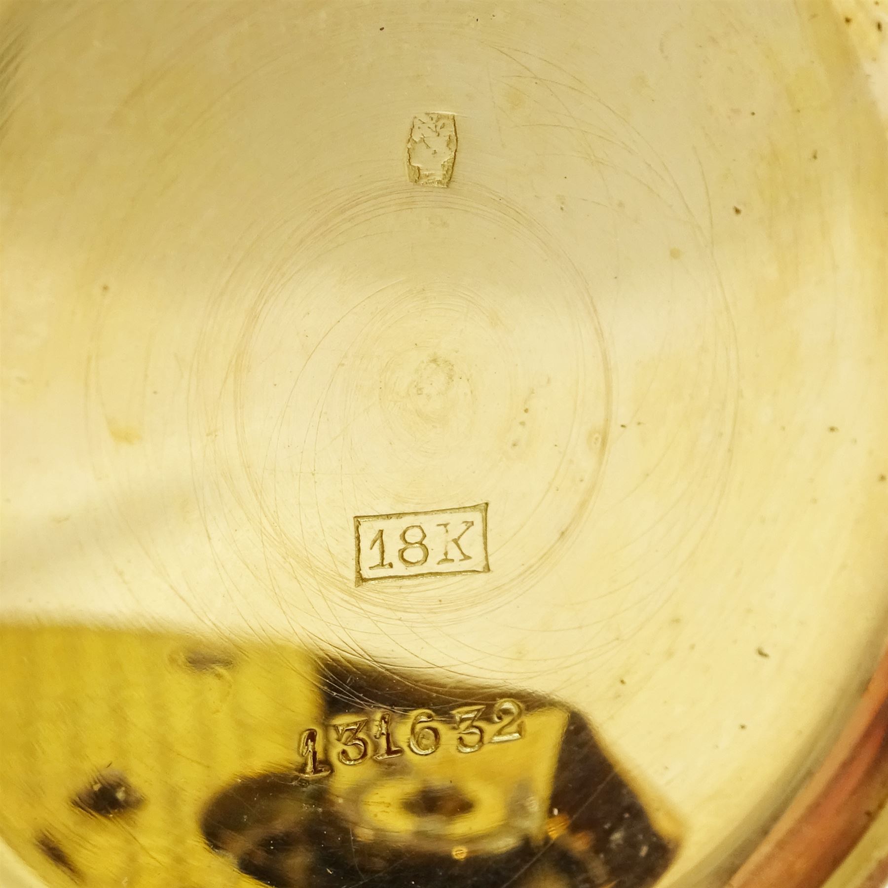 19th / early 20th century 18ct gold open face keyless lever pocket watch, white dial with Roman numeral hour markers, engraved foliate case with empty cartouche, Helvetia hallmark