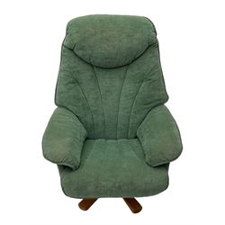 Reclining swivel chair upholstered in green fabric 