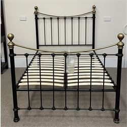 Victorian style wrought metal and brass 4’ 6” double bedstead
