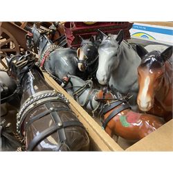 Approximately forty seven ceramic Shire horses to include Sylvac and Melba Ware examples of various sizes and colours, many with harnesses, and a quantity of carts and wagons 