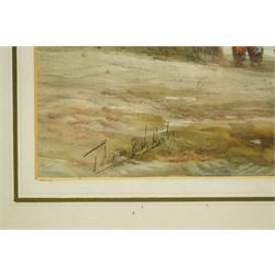 After Thomas Bush Hardy (British 1842-1897): Fisherman off the Whitby Coast, watercolour bearing signature 23cm x 49cm