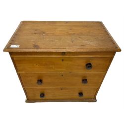 Victorian pine chest, rectangular top over shallow top drawer and three long drawers