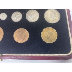 King George VI 1937 specimen coin set, farthing to crown including maundy coinage, in dated case