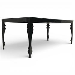 John Reeves (1981-) for Heal’s - ebonised ‘Louis’ dining table, with inset glass top, laminated rubberwood frame finished with a tough glossy polyurethane finish, raised on shaped supports