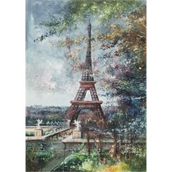 French School (20th century): Eiffel Tower, gouache indistinctly signed and titled 31cm x 20cm