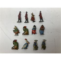 Collection of twenty-two Britains Cadbury's Cococubs play worn lead painted figures to include Mr Pie Porker, Mrs Pie Porker, Tiny Tusks, Captain Kangaroo, Granny Owl and others, Britains Snow White and Doc lead figures and other painted lead figures (30)