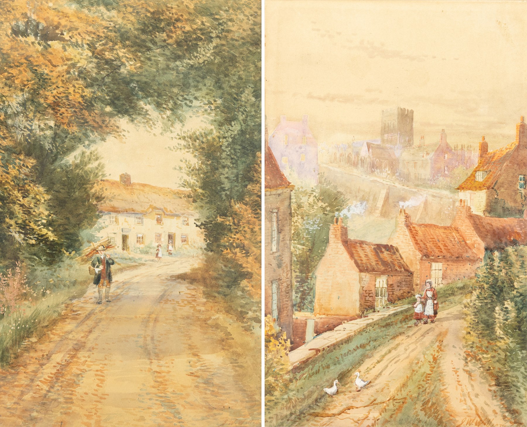John Wynne Williams (British fl.1900-1920): 'Forge Valley' and 'Paradise' Old Town Scarborough, pair watercolours signed, titled on the mounts 33cm x 20cm (2)